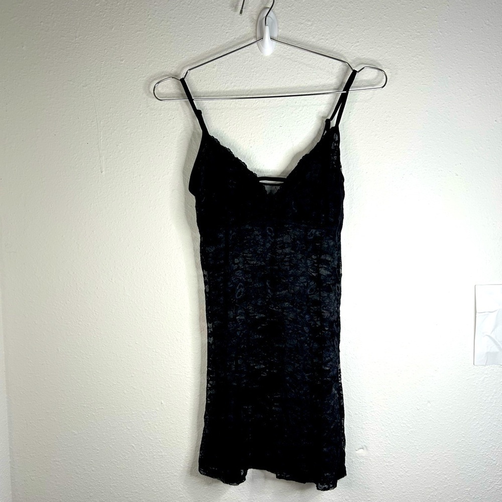 Black Sheer Lace Slip Dress - Size Small